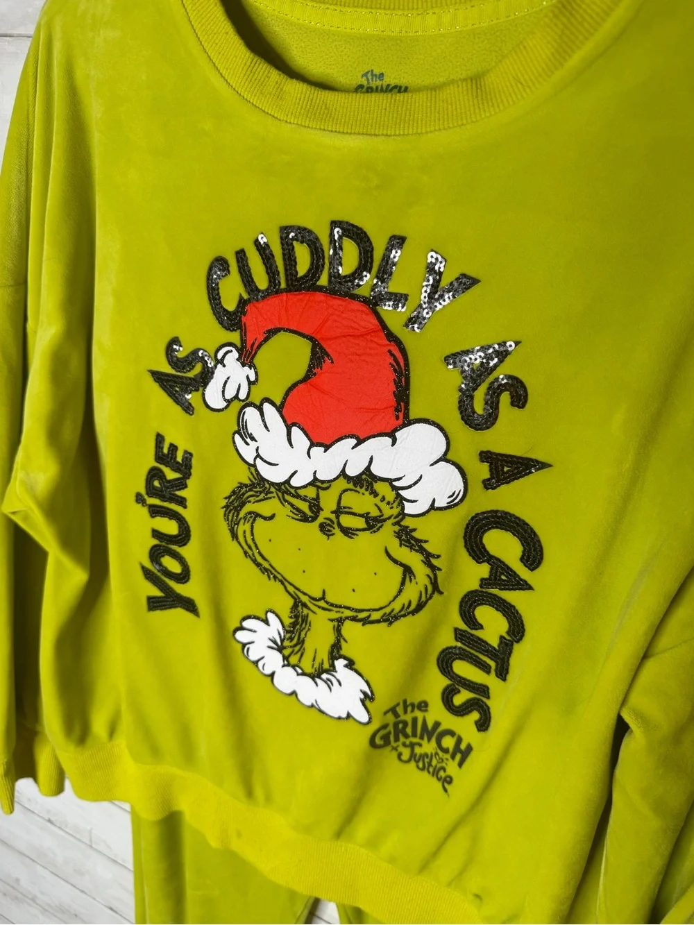 The Grinch x Justice Velour Velvet Pajama Loungewear Set Christmas Sequins XL